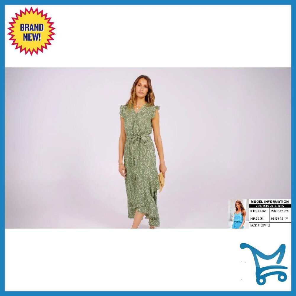 Floral Maxi Dress Wrap V-Neck Ruffle Sleeve Formal Wedding Guest - Picture 8 of 8